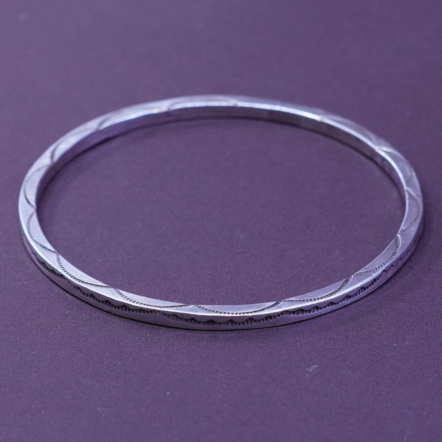 8.5”, Sterling silver handmade bracelet, 925 Native American textured bangle