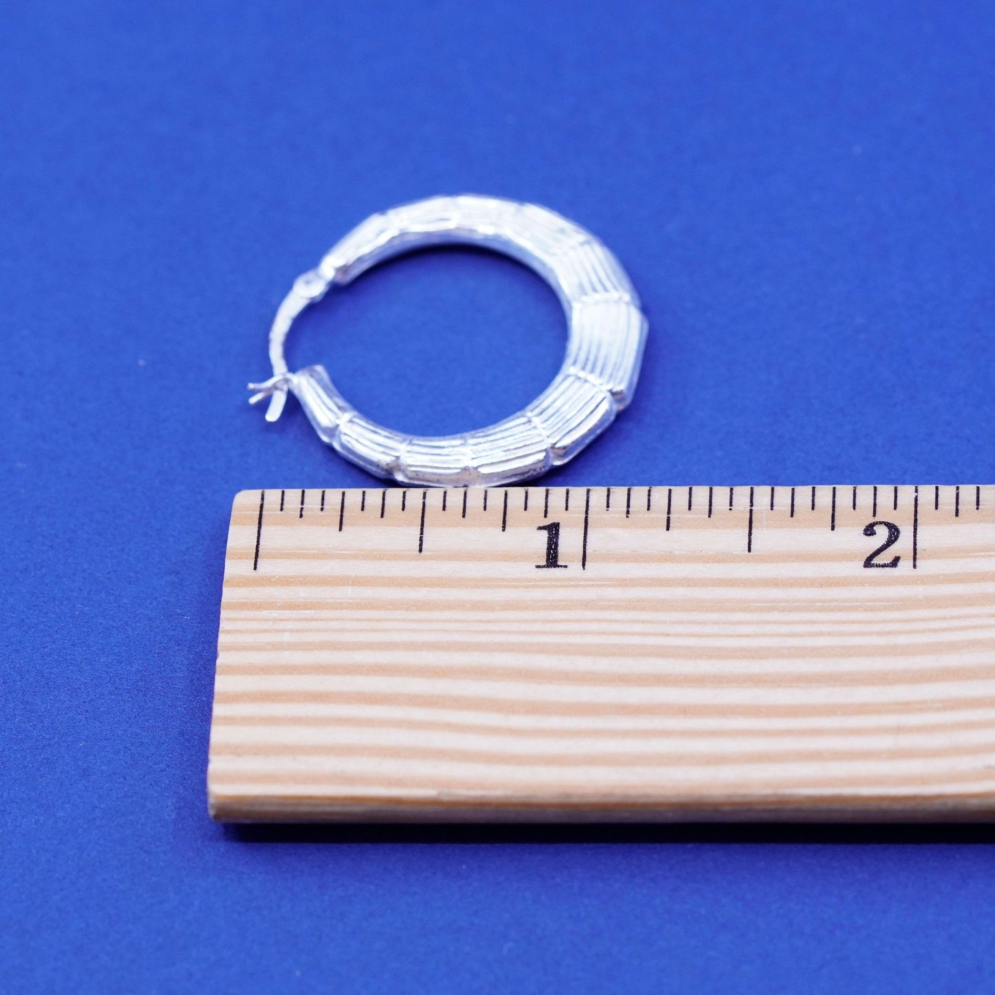 1.25”, Vintage Sterling silver handmade earrings, bamboo 925 hoops Huggie