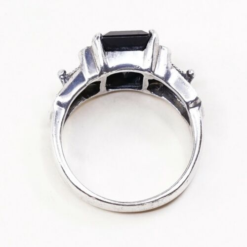 Sz 10.25, Vtg Sterling Silver handmade Ring, 925 Silver W/ Obsidian n marcasite