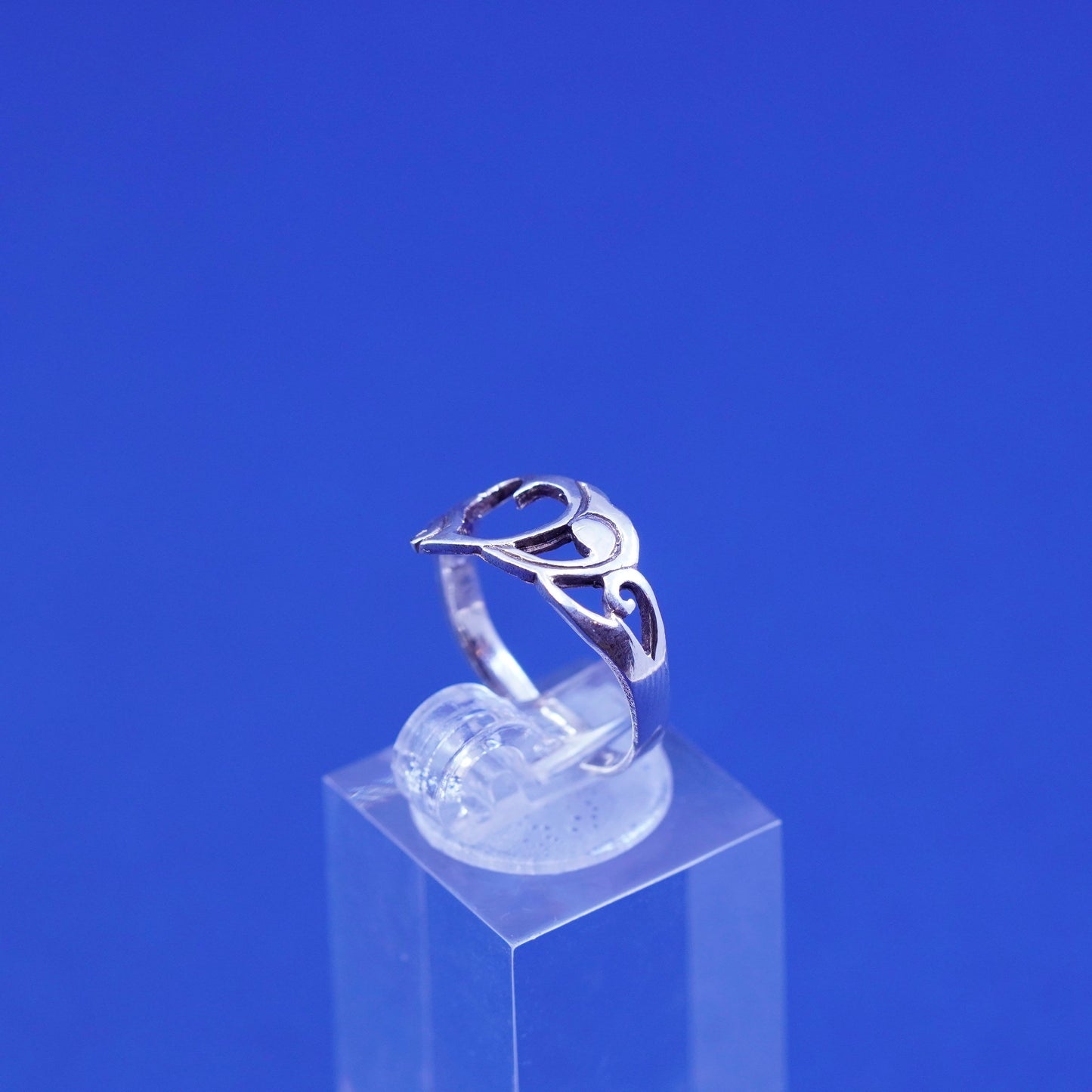 Size 5.5, vintage sterling silver handmade ring, 925 filigree heart band