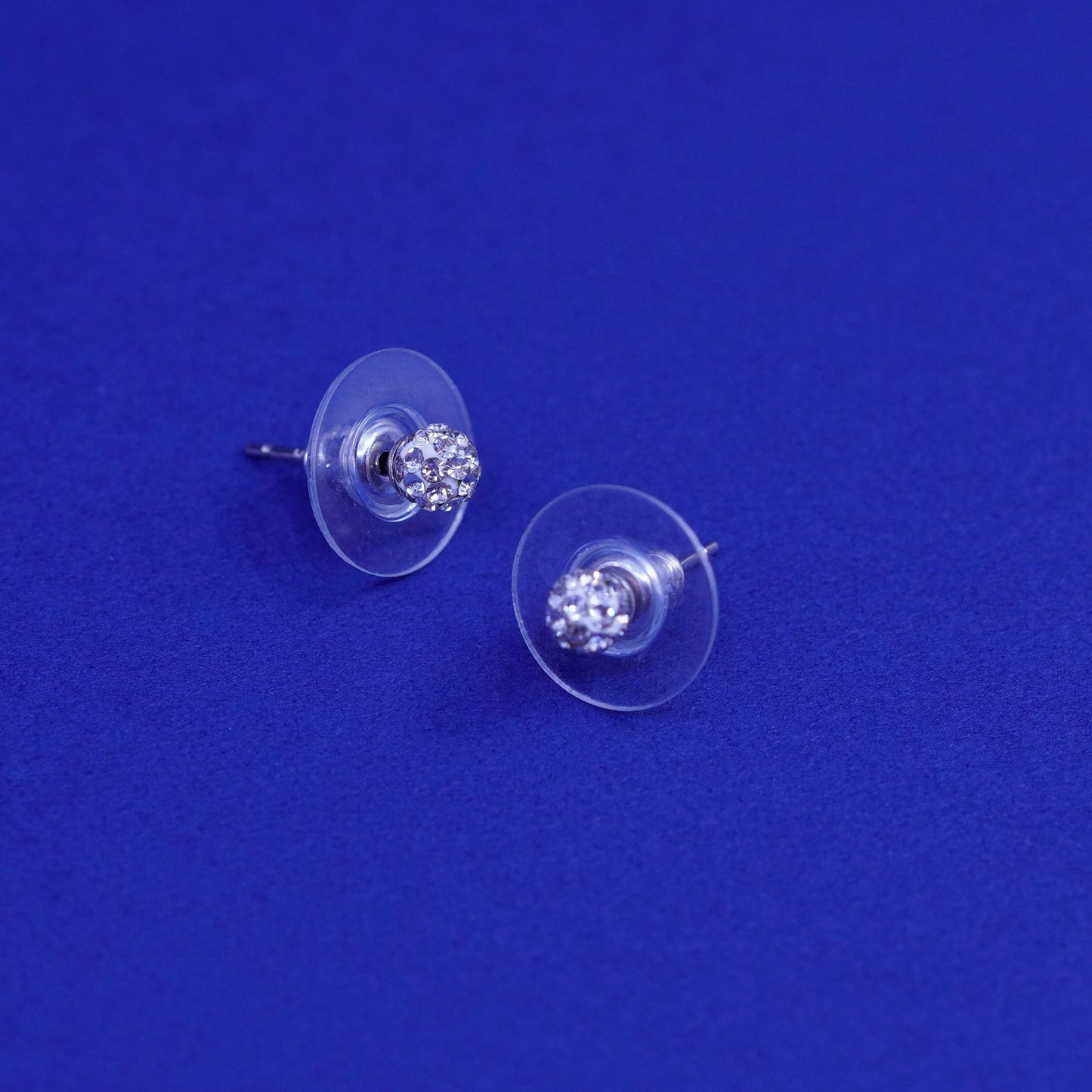 4mm, Vintage sterling silver handmade earrings, round 925 studs with cluster CZ