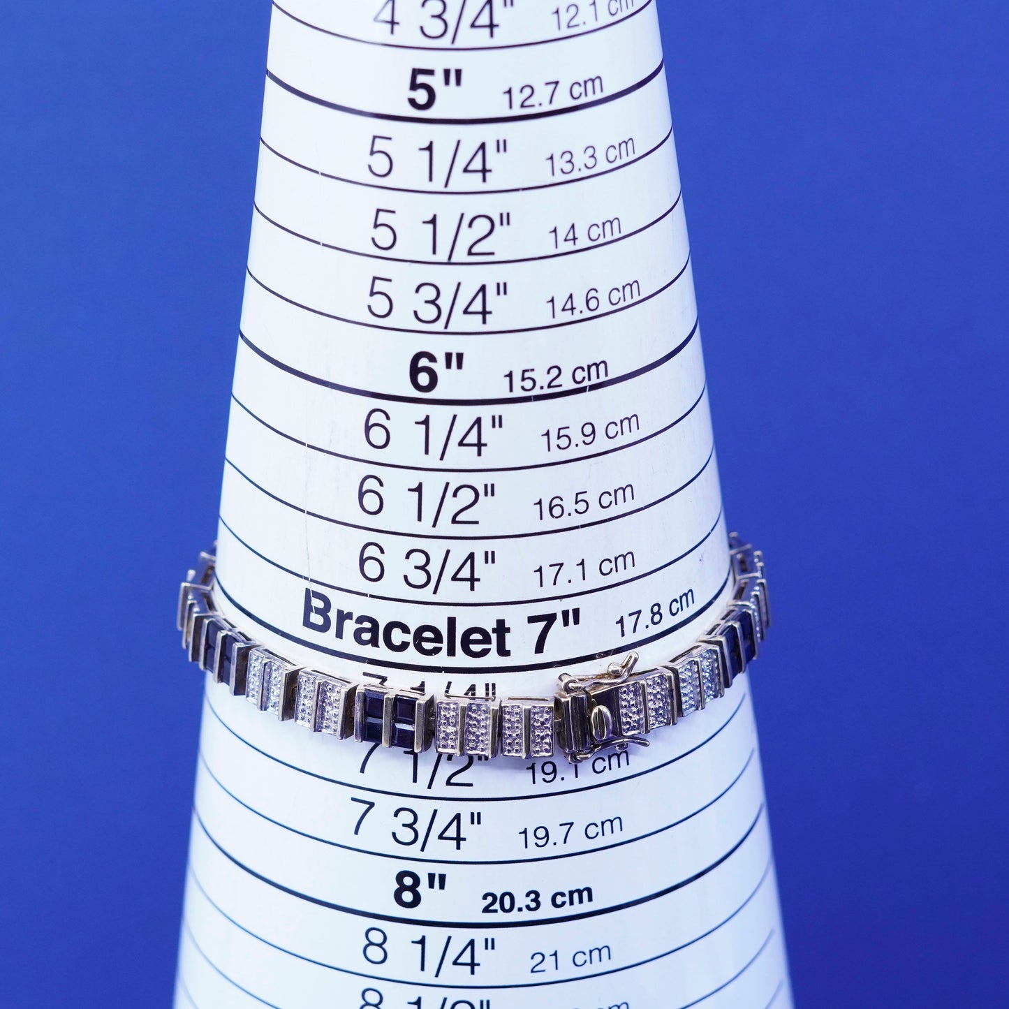 7.25”, vermeil, gold over sterling 925 silver tennis bracelet sapphire diamond