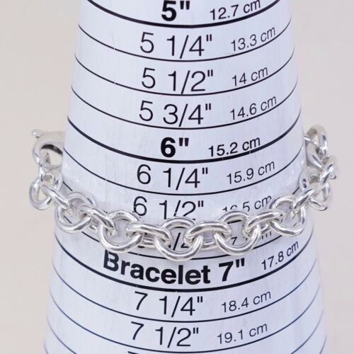 6.75”, 10mm, Vtg Sterling Silver Handmade Bracelet, 925 bold circle Charm chain