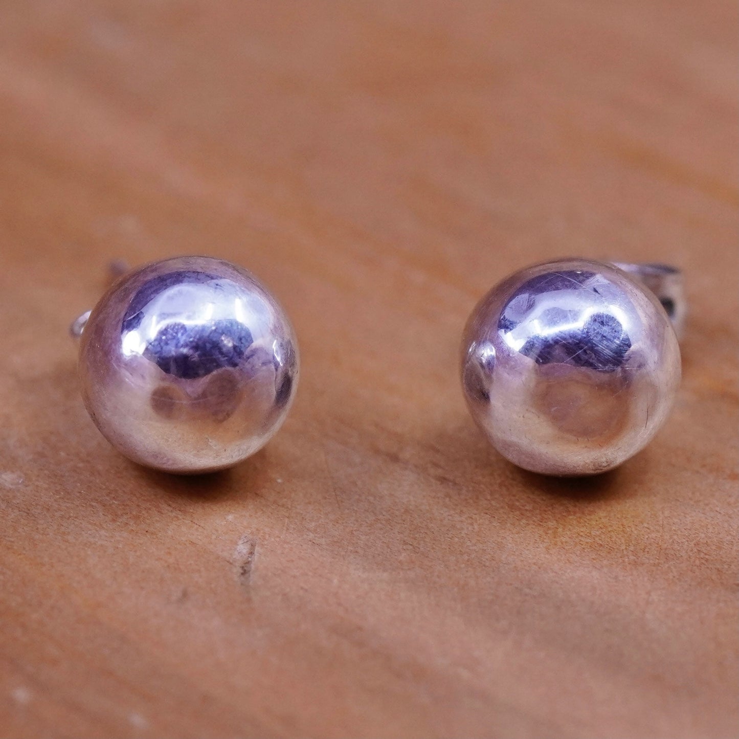 7mm, Vintage Sterling silver beads studs, 925 earrings