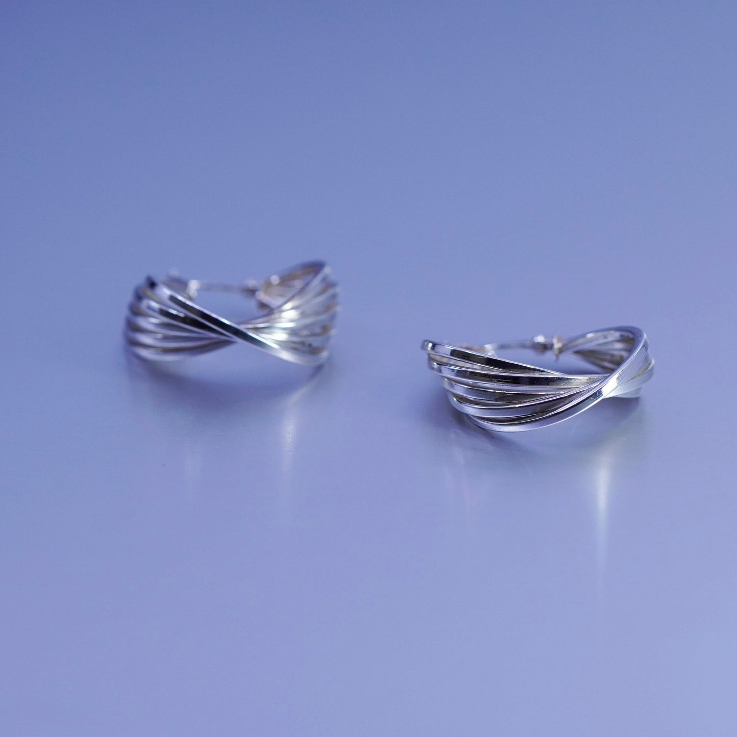 1.25”, vintage Sterling silver handmade earrings, 925 twisted hoops