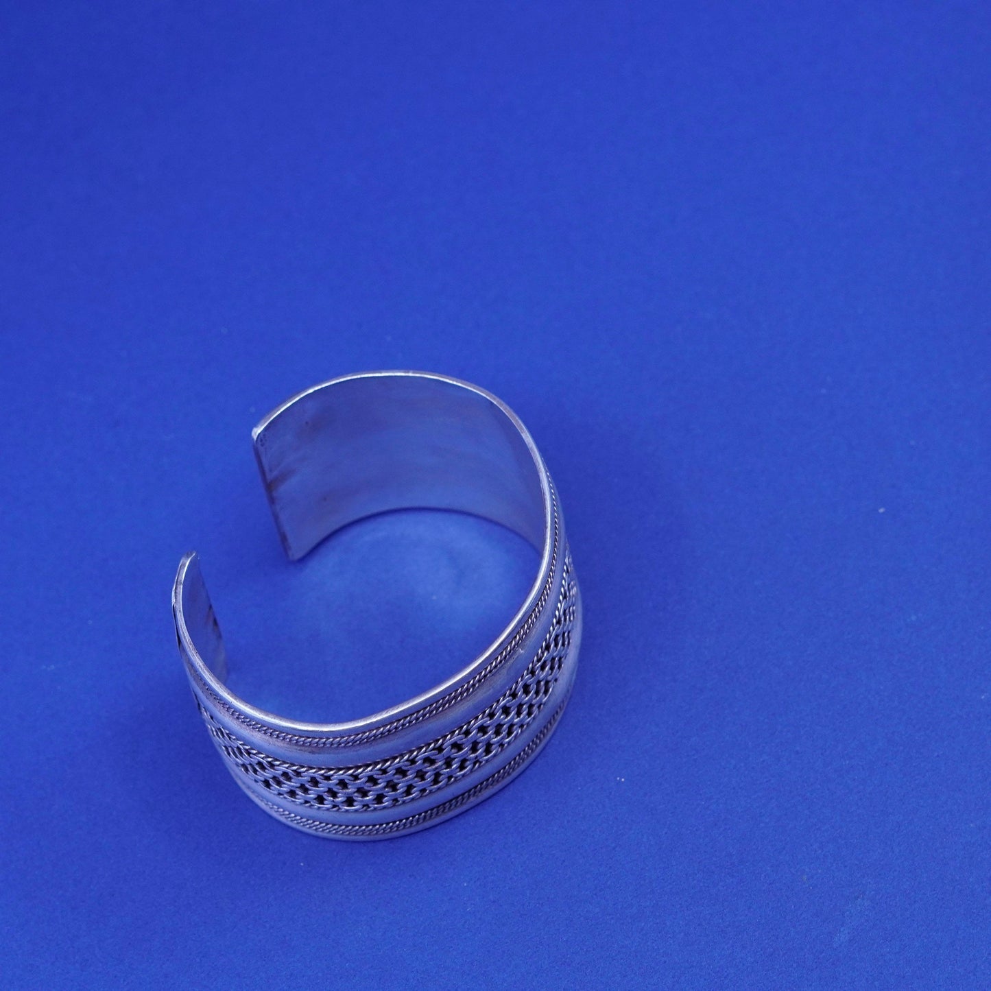 6”, vintage Sterling silver handmade bracelet, 925 wide braided woven cuff