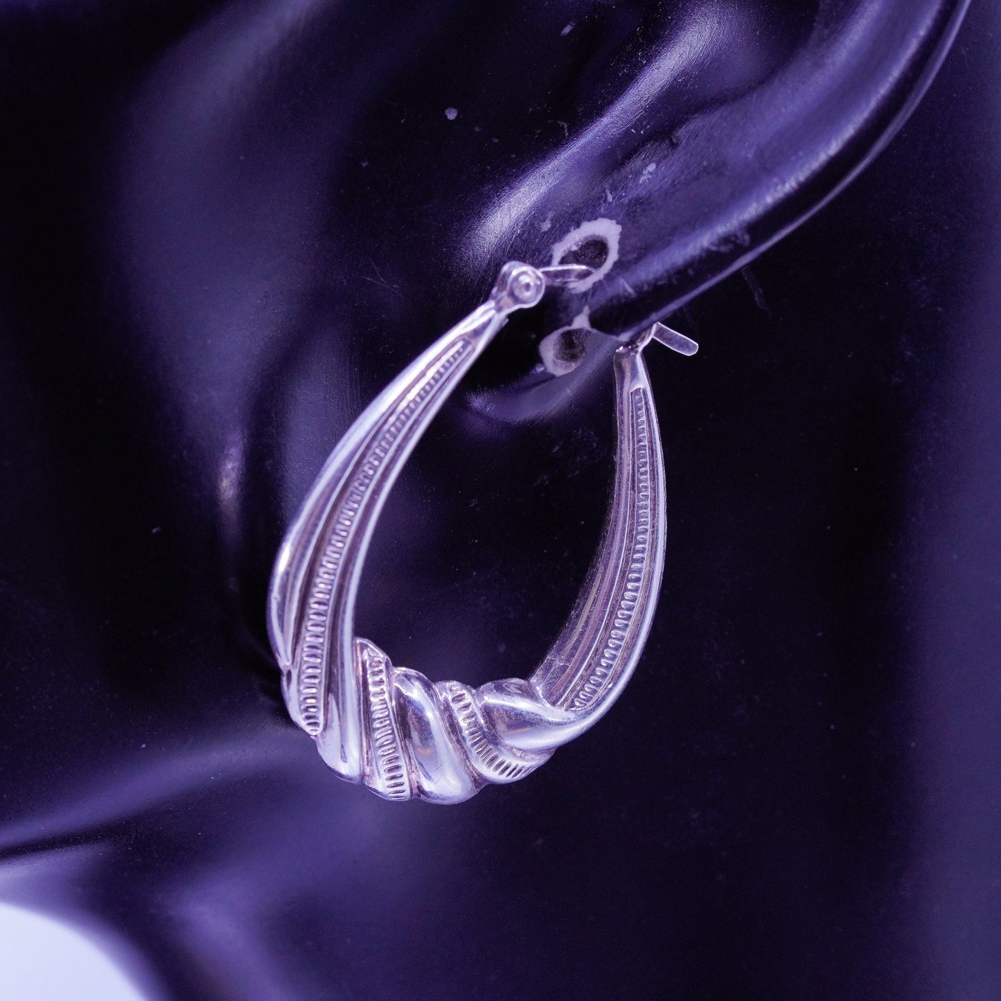 1.5”, vintage Sterling silver handmade earrings, textured 925 hoops