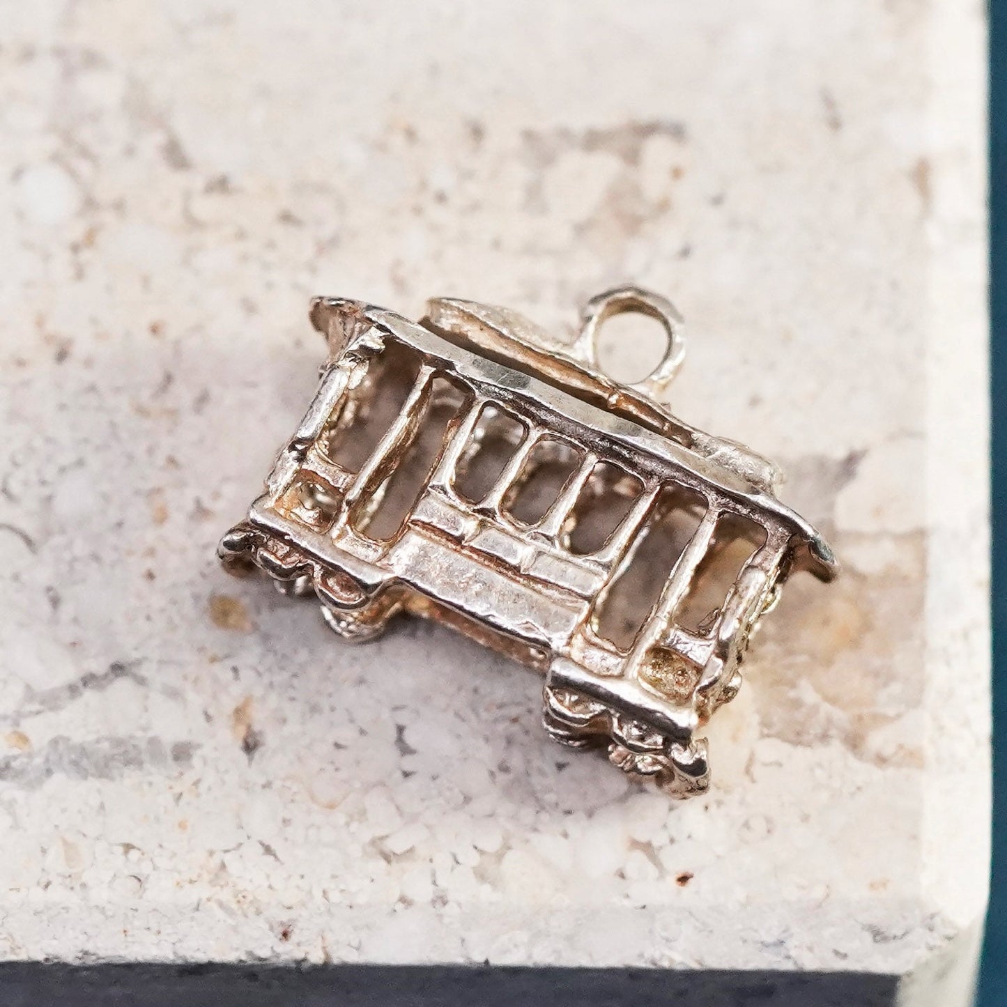 Vintage Sterling silver handmade pendant, 925 cable cart charm