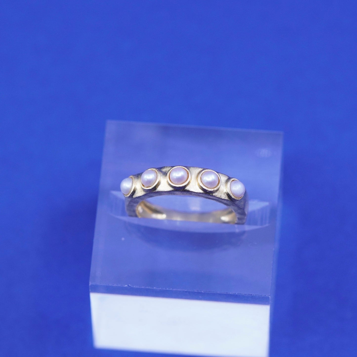 Size 6 vermeil gold filled Sterling silver engagement ring matte 925 band pearl