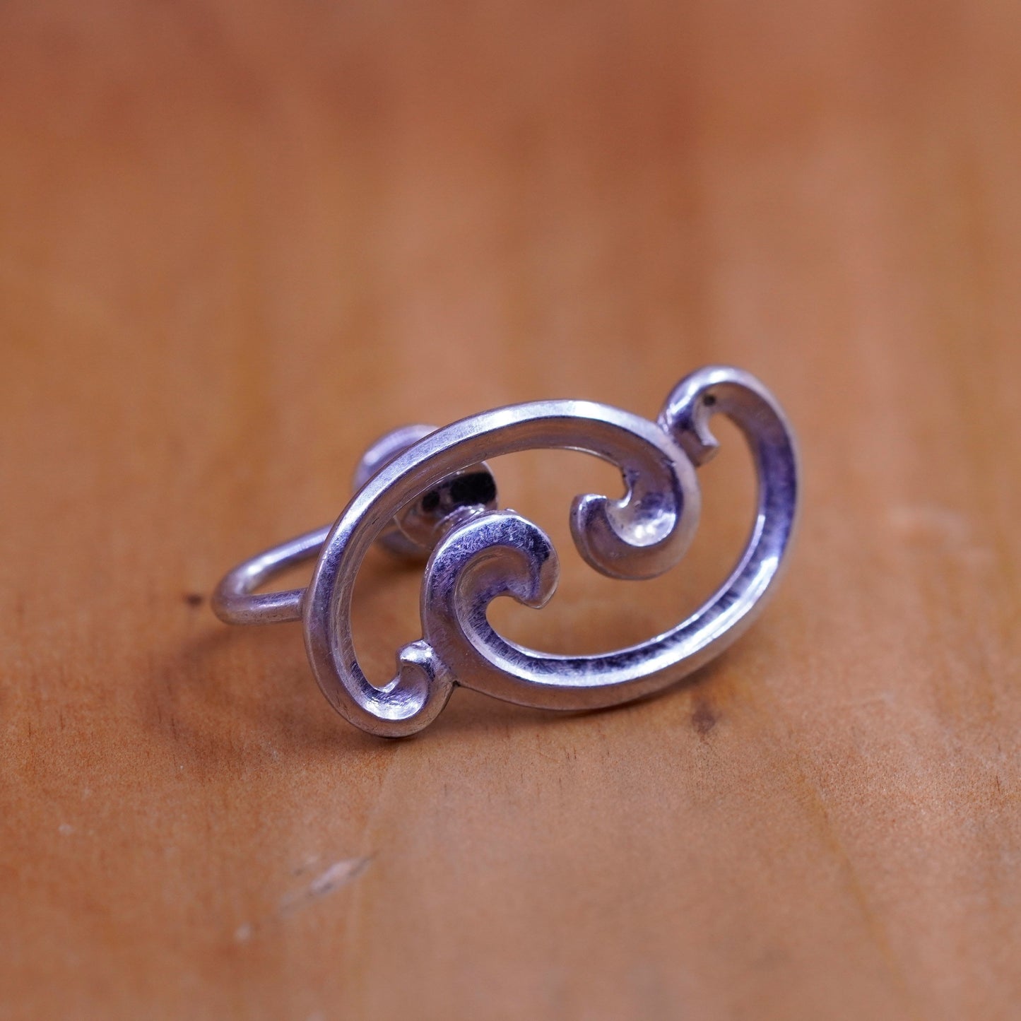 Vintage Sterling silver handmade earrings, 925 swirly screw on earrings