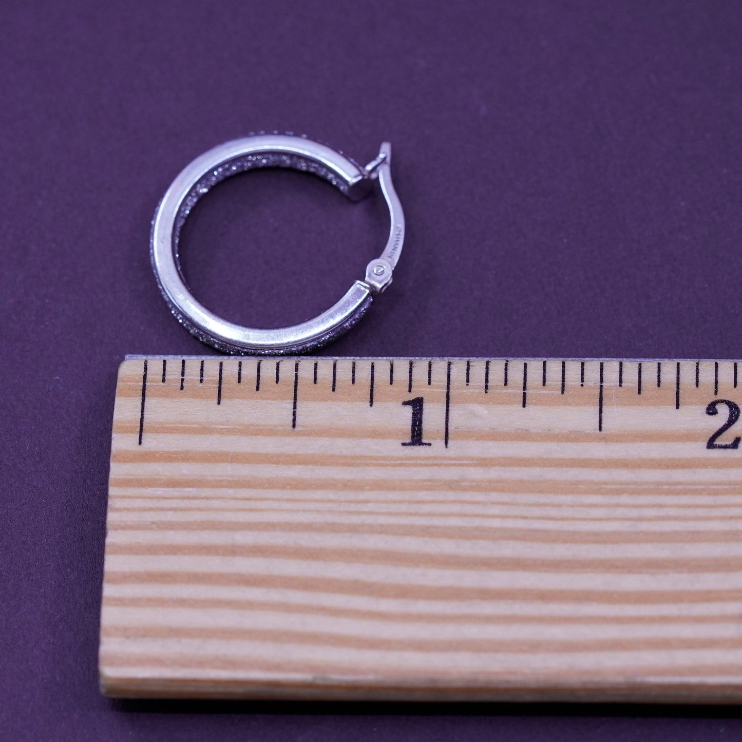 0.75”, vintage Sterling silver hoops, 925 earrings with glittering center