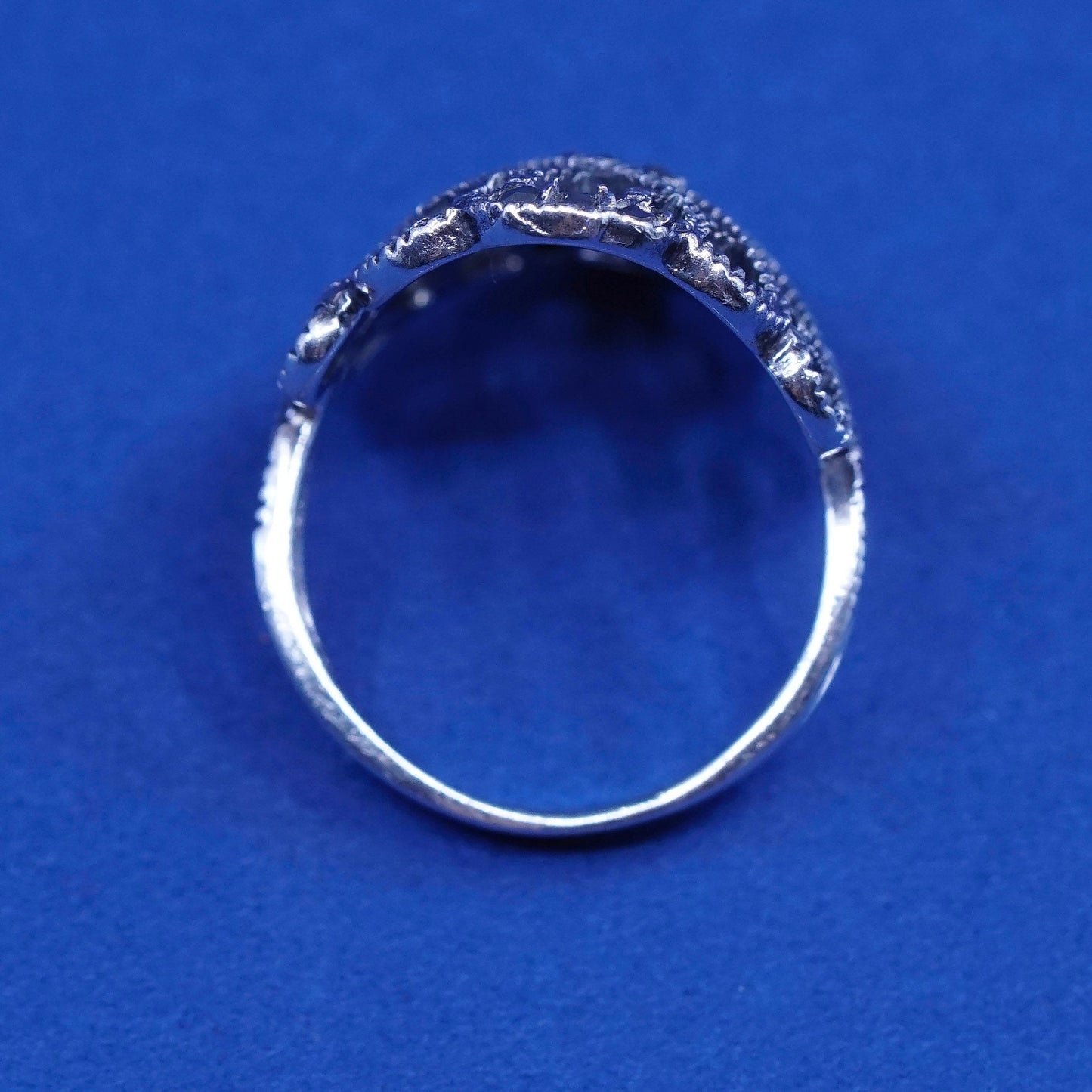 Size 5.5, vtg sterling silver handmade ring, 925 woven band w/ marcasite