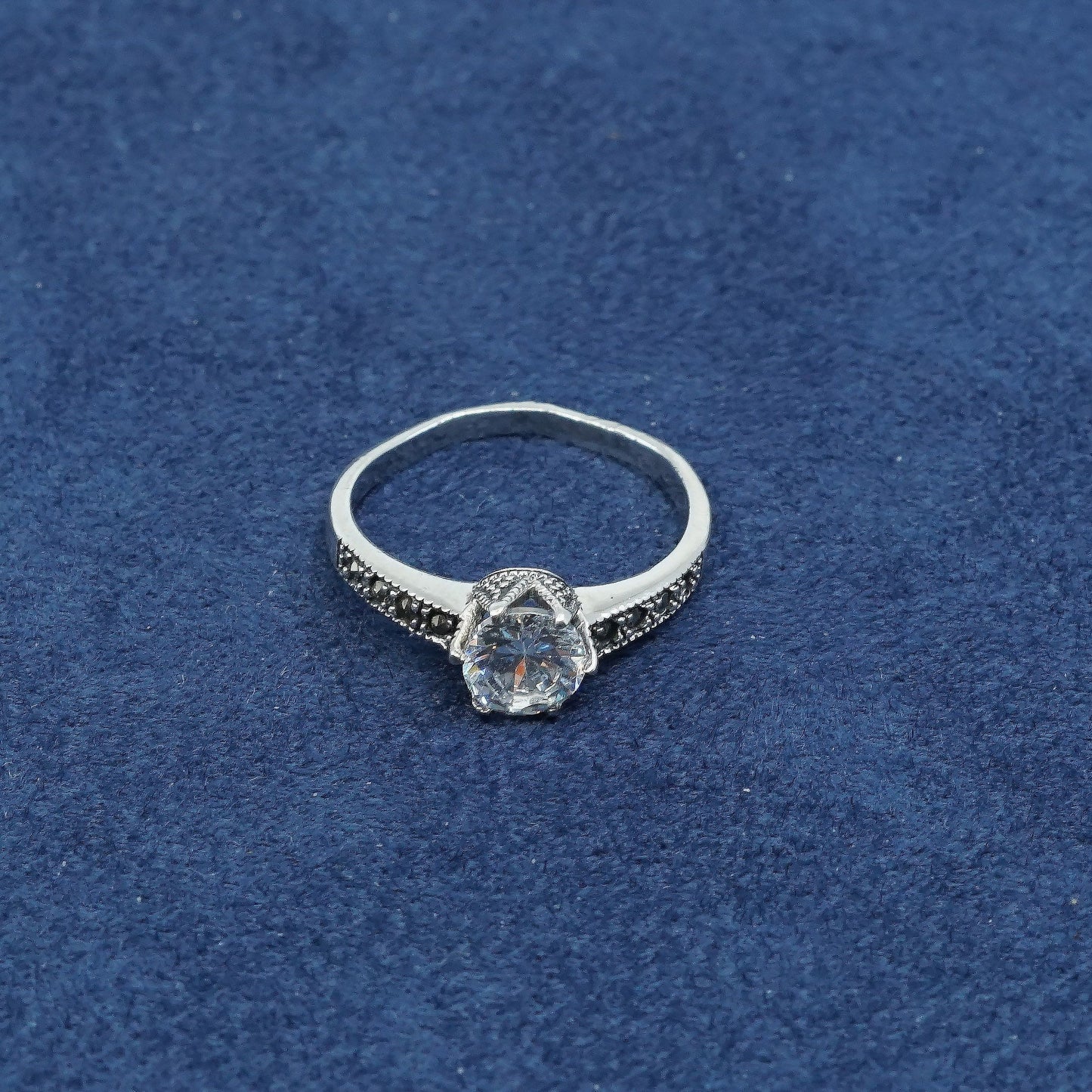 Size 6.5, vtg Sterling silver engagement ring, 925 band w/ clear cz