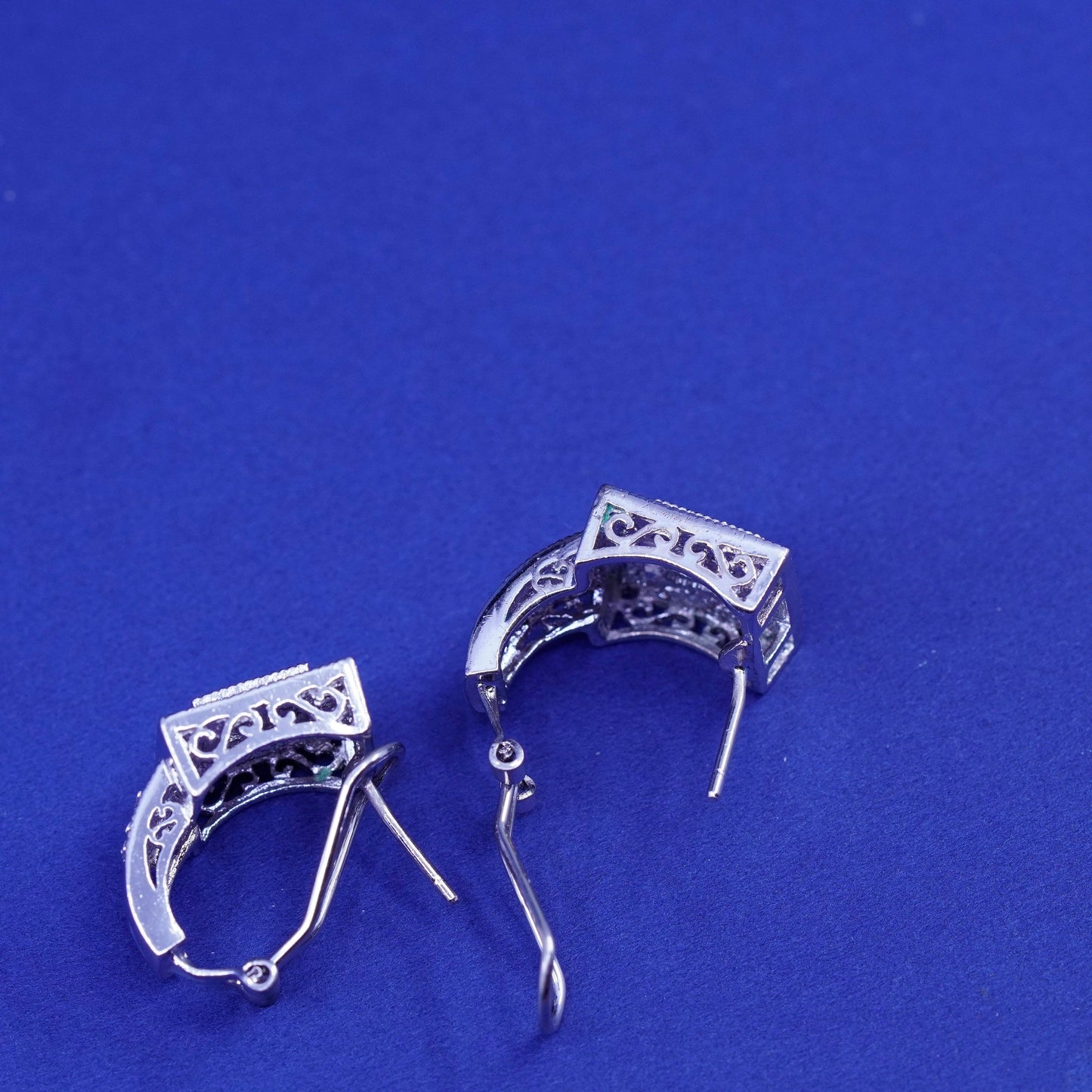 Vintage Sterling silver earrings, 925 circle with cluster cz