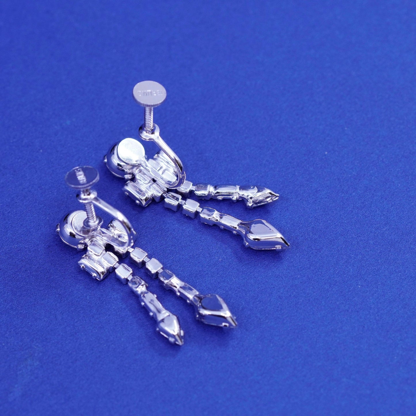 Vintage Sterling 925 silver screw back earrings with Rhinestone