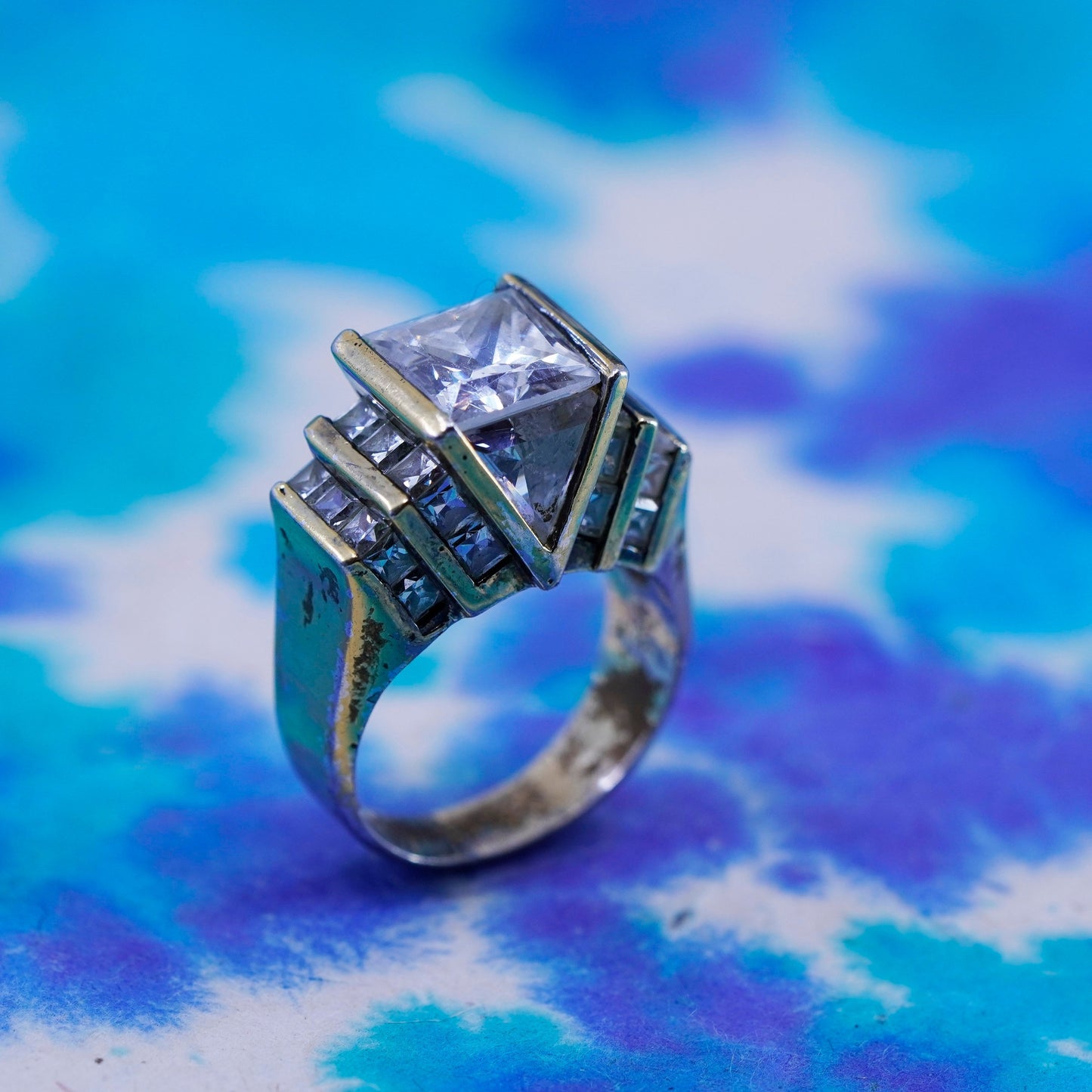 Size 6.5, Vintage Sterling silver vermeil gold over 925 ring with crystal