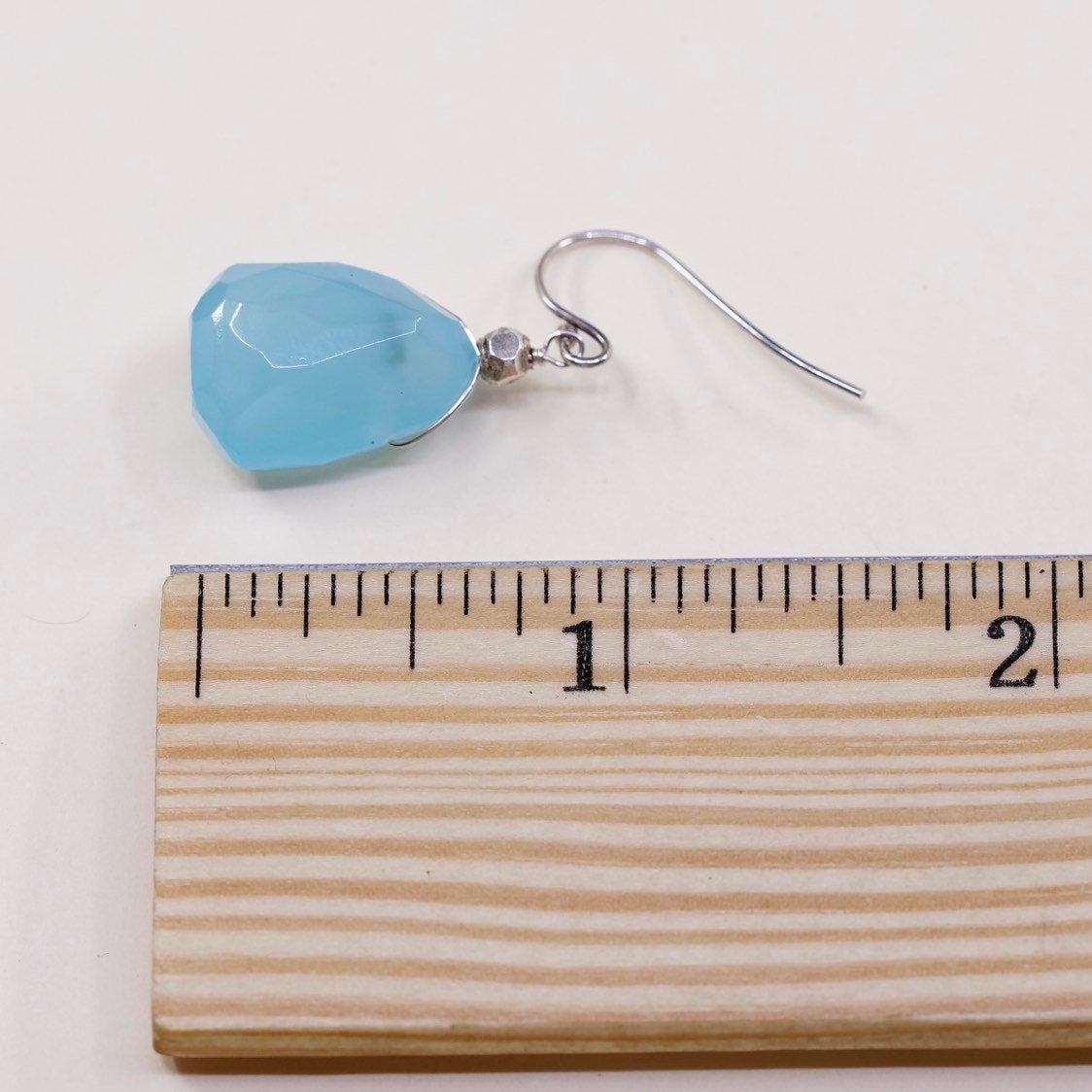 vtg sterling silver handmade earrings, 925 with nugget calcedony, silver Tested