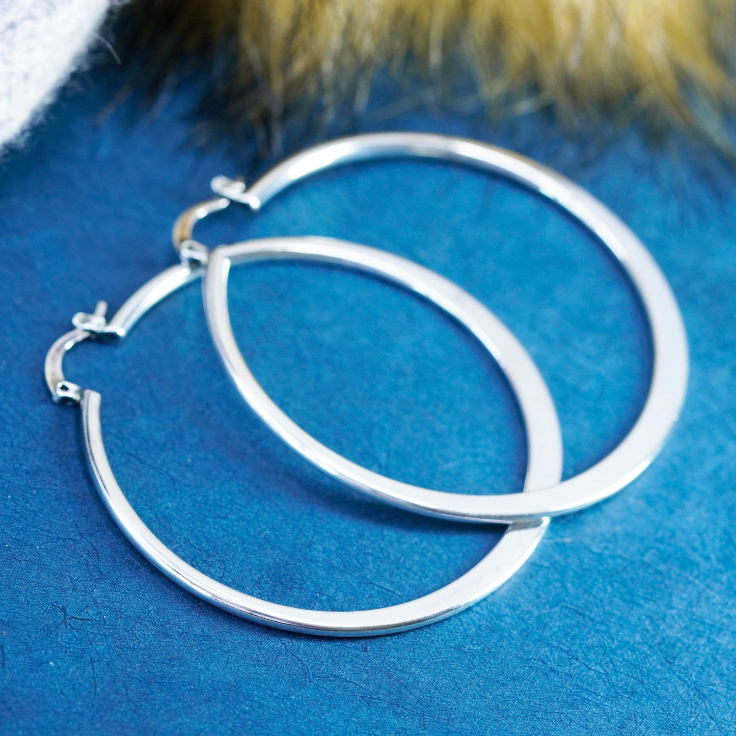2”, vintage Sterling silver handmade earrings, flatten modern 925 hoops, huggie