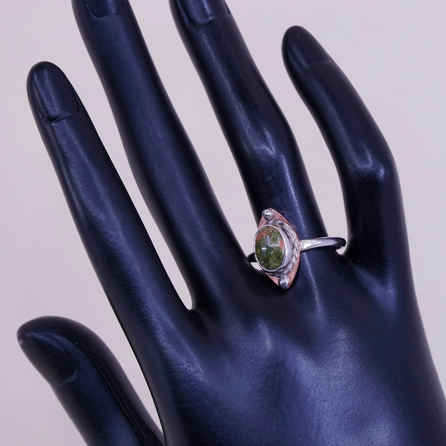 Size 9.75, vintage sterling silver handmade ring, 925 with oval jasper