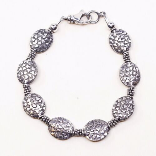 7” Vintage Sterling Silver Handmade Bracelet, 925 Flatten Oval Charms