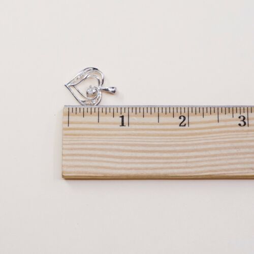 Vintage Sterling Silver Heart Pendant W/ Cz Dangle, Solid 925 Silver Charm