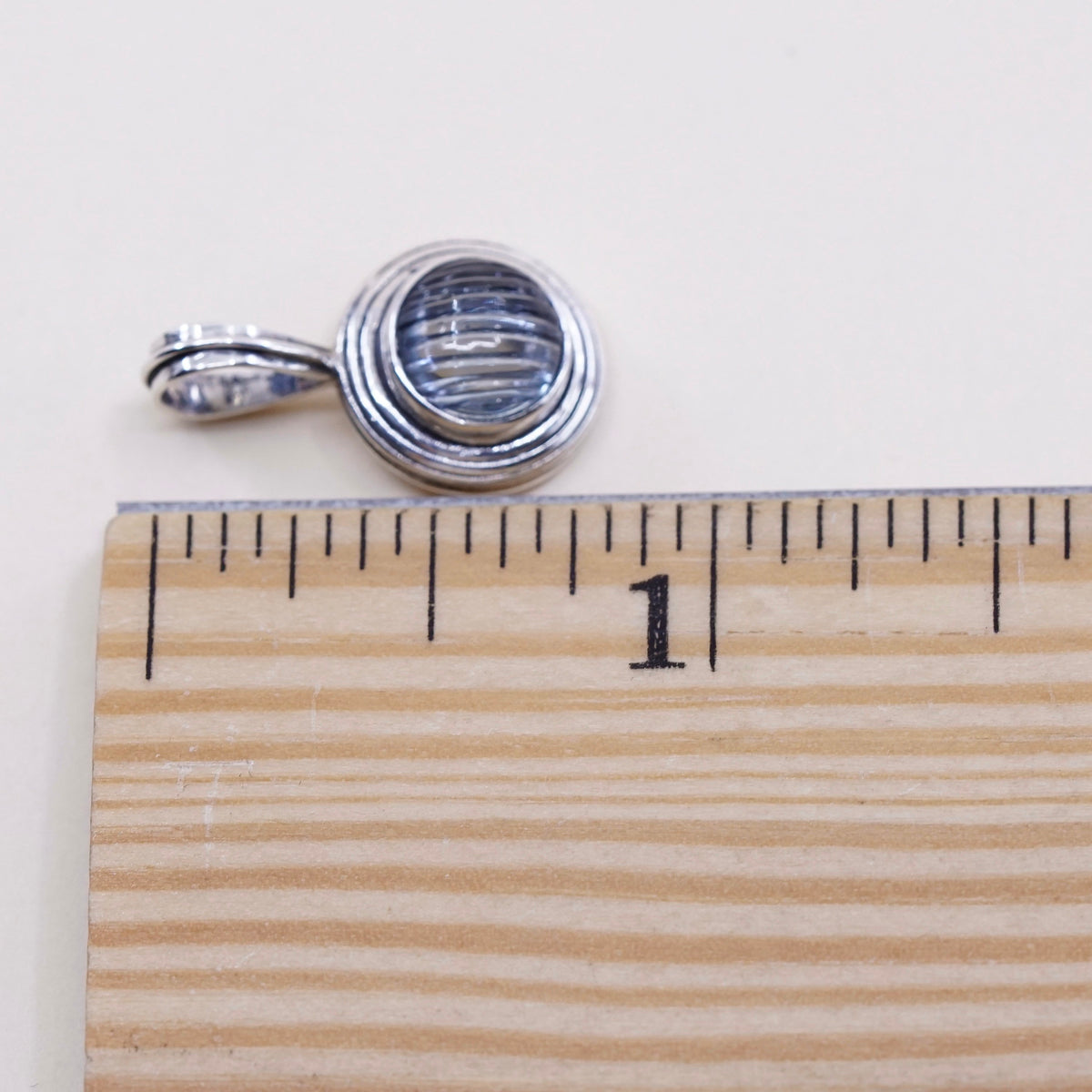 Vintage Israel sterling silver pendant, 925 silver with light blue glass