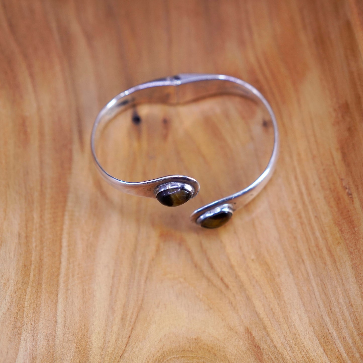 6.5”, antique Mexico sterling silver bracelet, 925 wrap cuff golden tiger eye