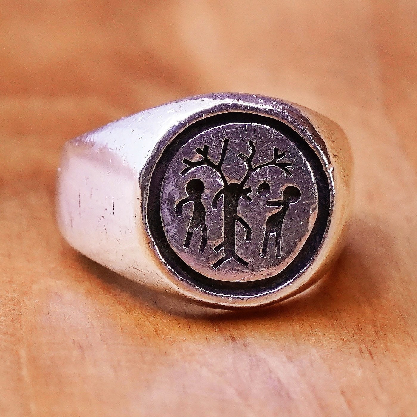 Size 6.75, Sterling silver handmade ring, 925 band embossed deer figure