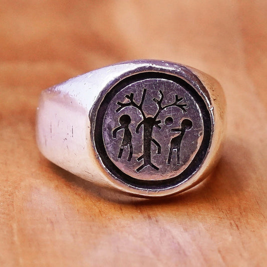 Size 6.75, Sterling silver handmade ring, 925 band embossed deer figure