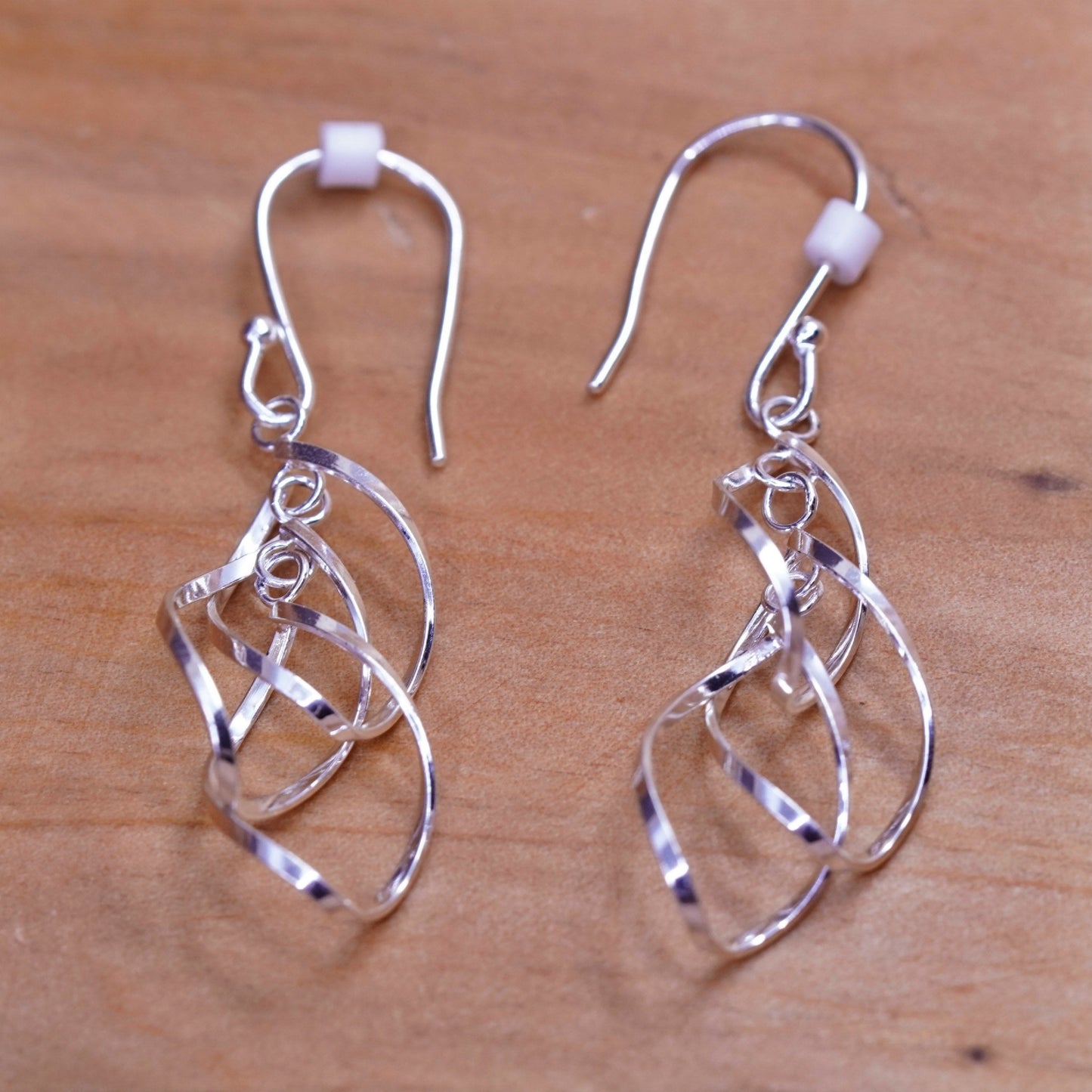 Vintage Sterling silver handmade earrings, 925 twisted dangle