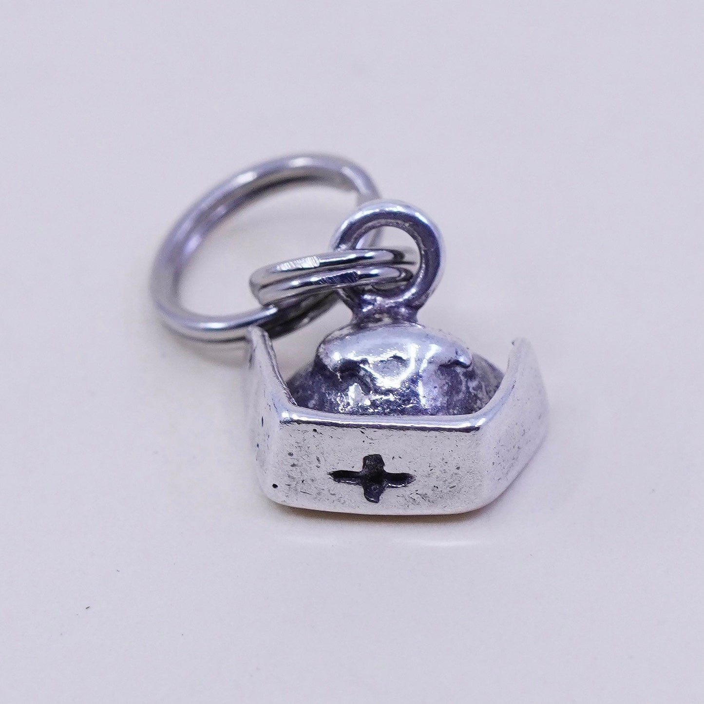 Vintage sterling silver handmade charm, 925 nurse hat pendant