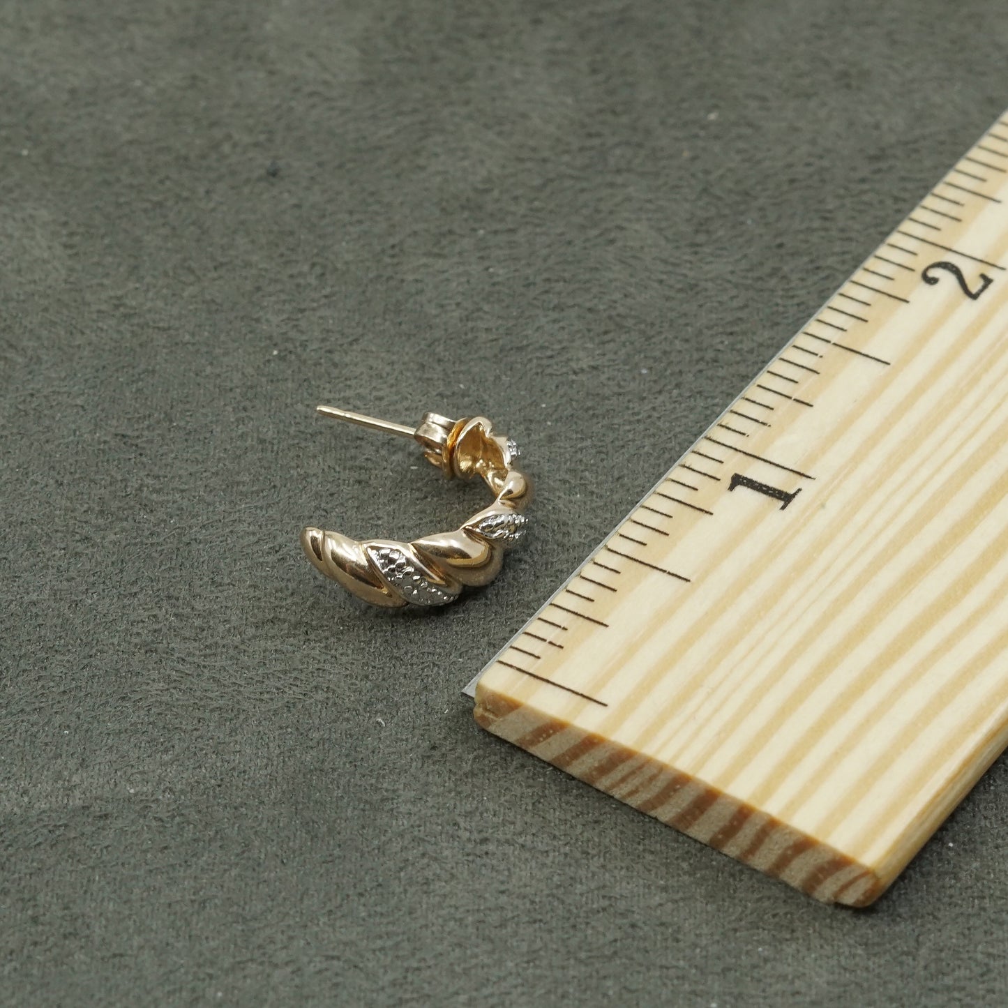 Gold over sterling silver earrings w/ simulate diamond, woven 925 studs