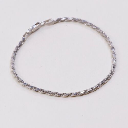 7.25”, 2mm, Vtg Sterling Silver bracelet, 925 Italy Rope chain, Stamped 925 Ital