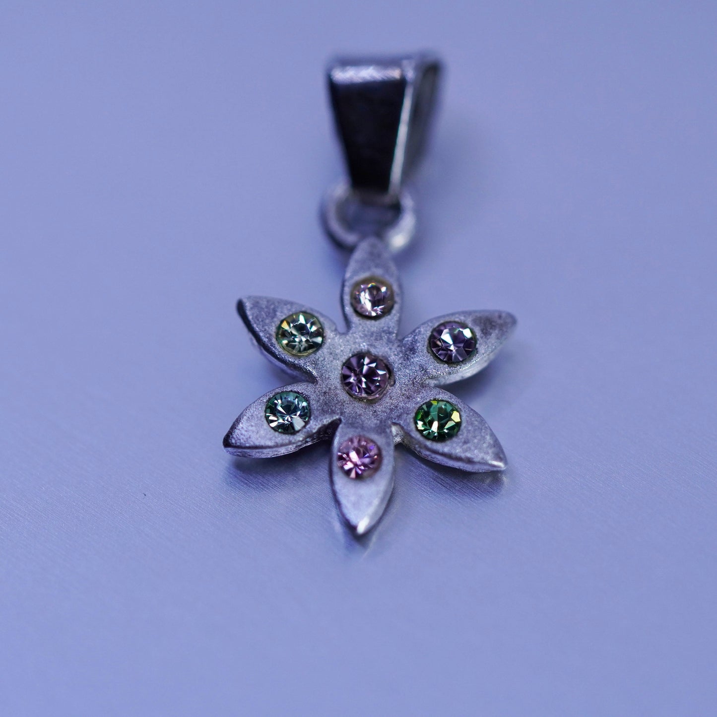 antique sterling 925 silver handmade flower pendant with Crystal
