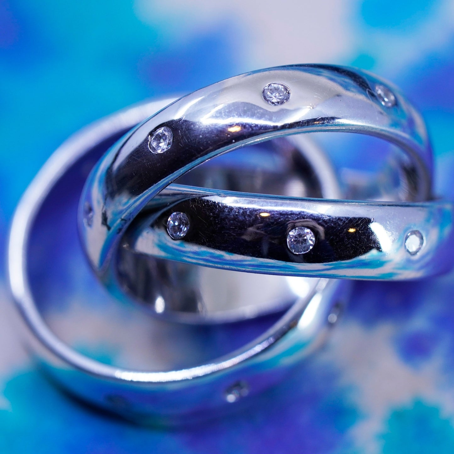 Size 6, vintage Mexico Sterling silver handmade ring, 925 entwined band with cz
