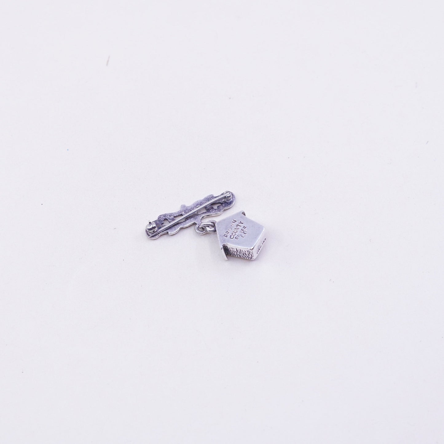 Vintage brown county sterling silver handmade brooch, 925 bird house pin