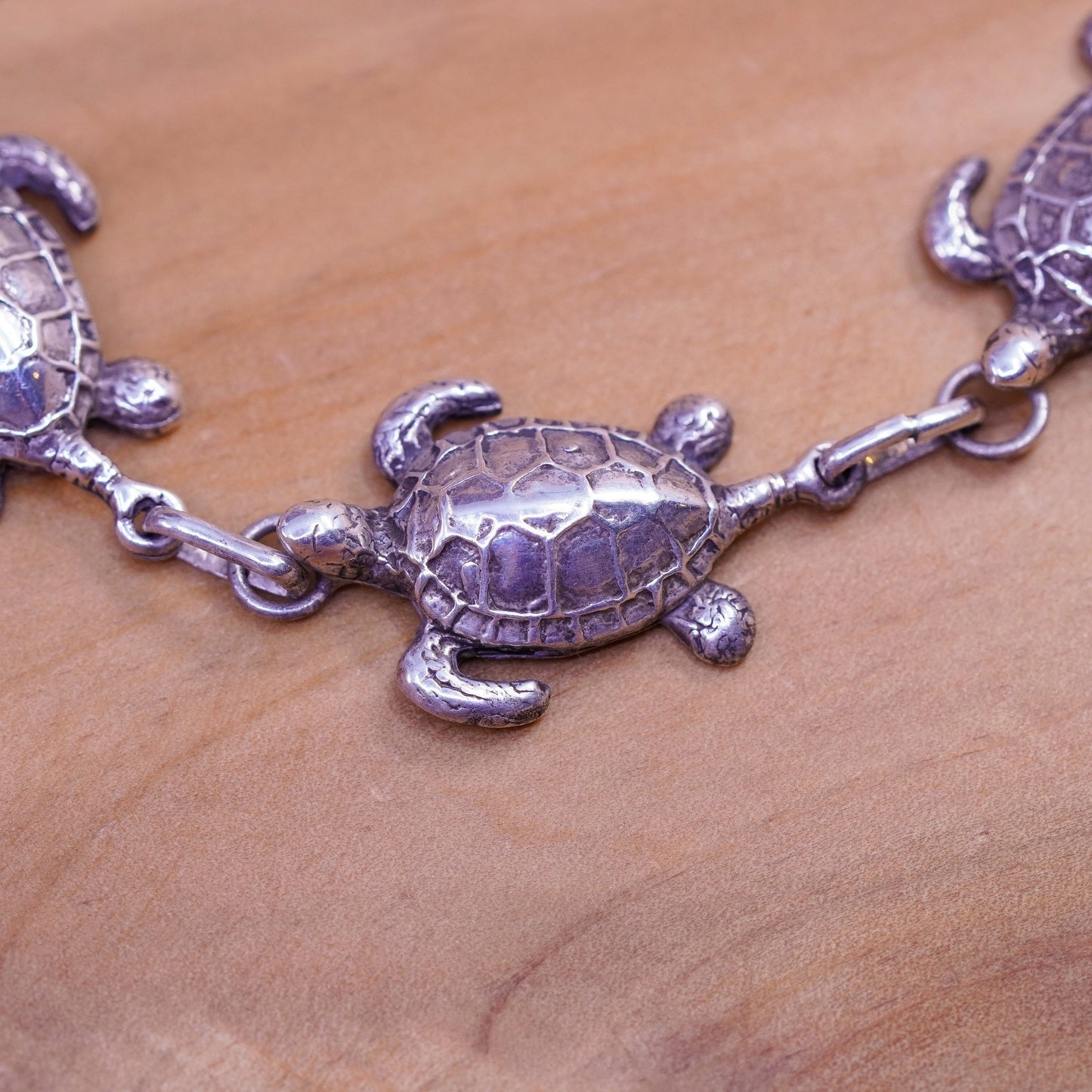 7”, vintage Sterling silver handmade bracelet, 925 turtle chain toggle closure
