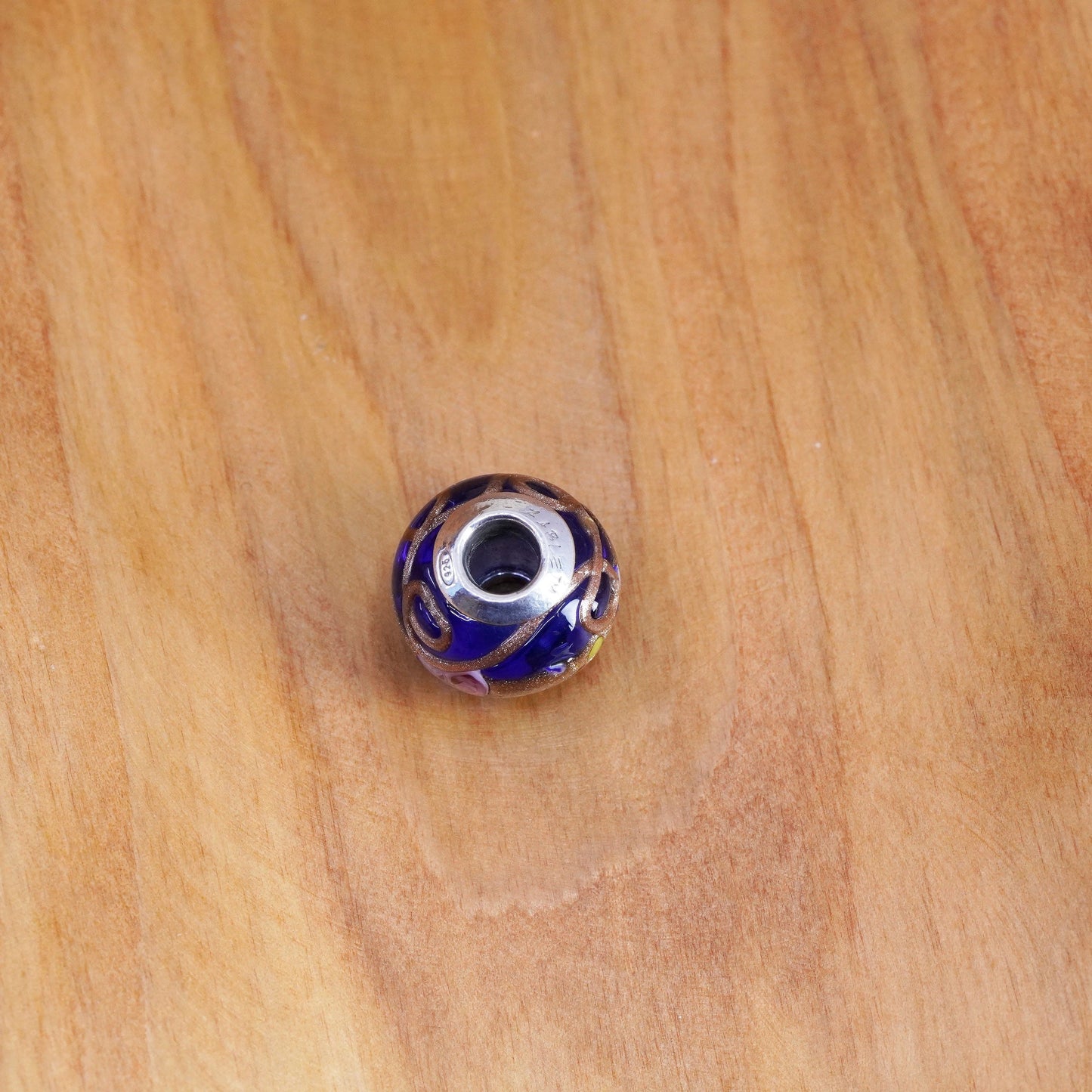 Vintage handmade blue Murano glass bead Sterling 925 silver charm