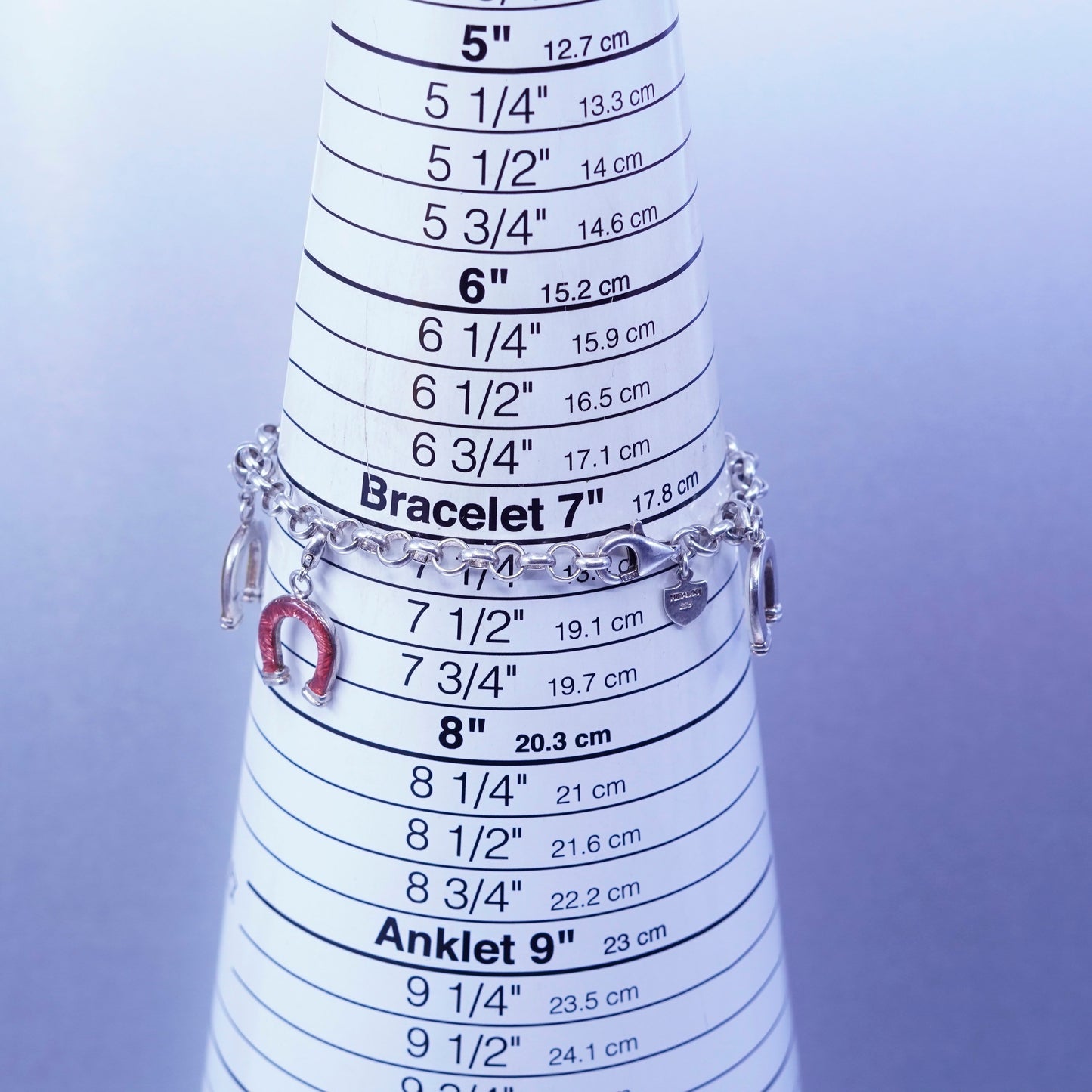 7.25”, Hidalgo jewelry Sterling 925 silver bracelet, chain horseshoe charms
