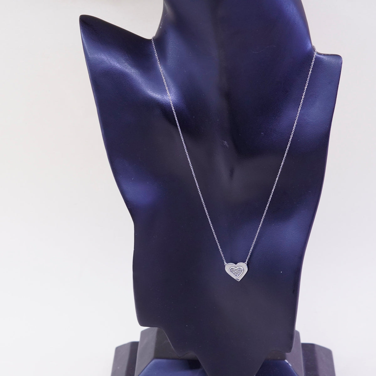 17”, Adina Reyter Sterling 925 silver chain necklace Pave Diamond Heart Pendant