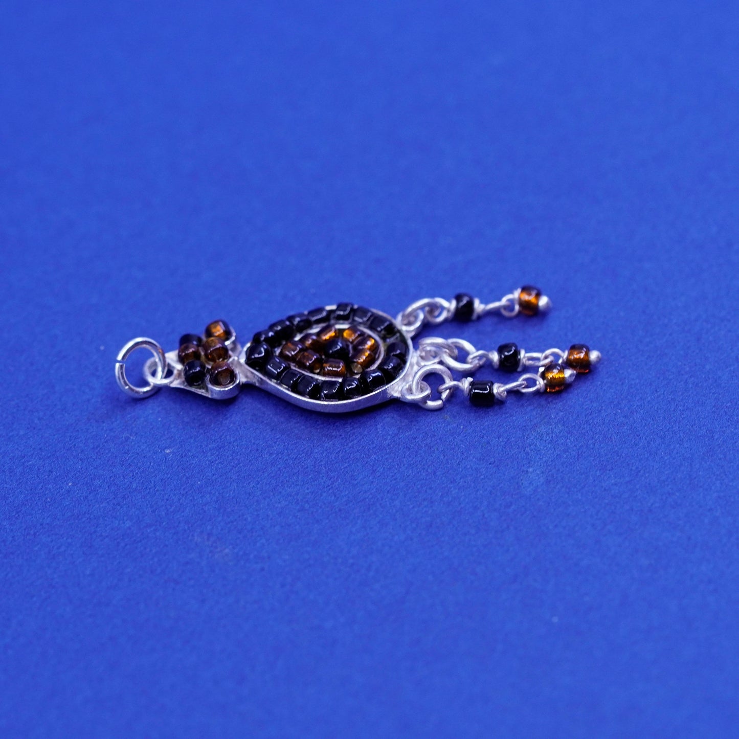 Vintage Sterling silver handmade charm pendant, 925 teardrop with beads