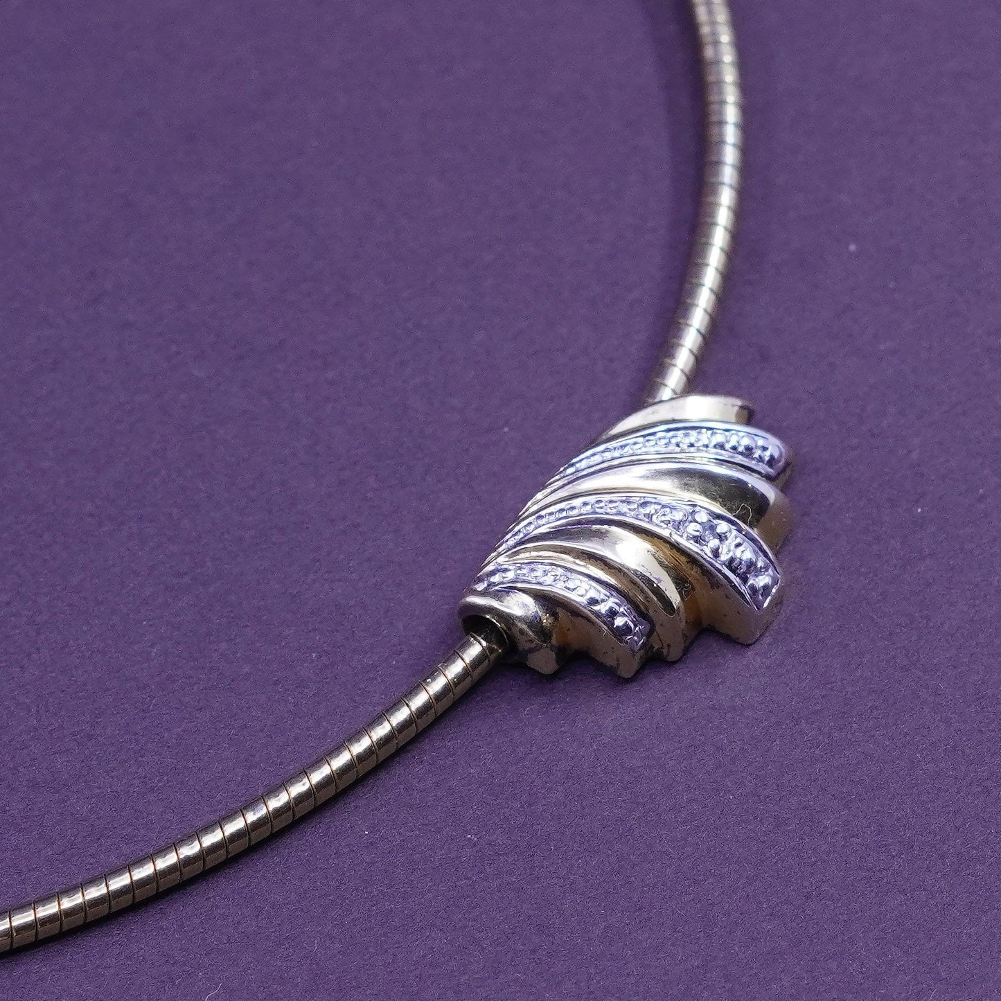 17”, vintage vermeil gold over sterling silver bold snake chain pendant diamond