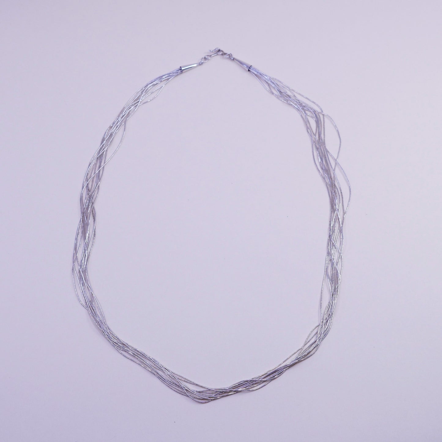 24”, liquid Sterling 10 strands necklace, Native American 925 liquid silver
