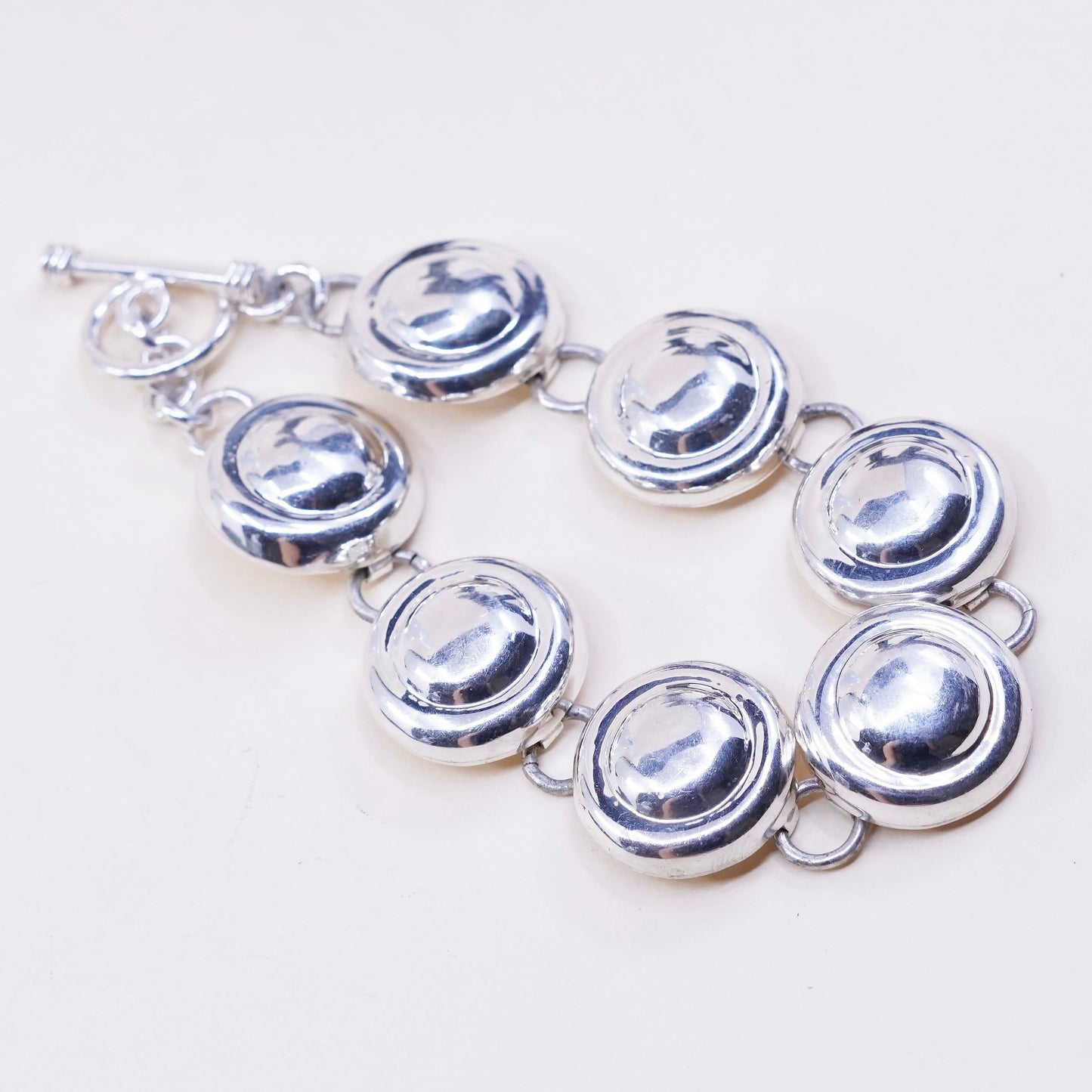 7.5”, vtg sterling silver handmade bracelet, 925 weave textured circle bracelet