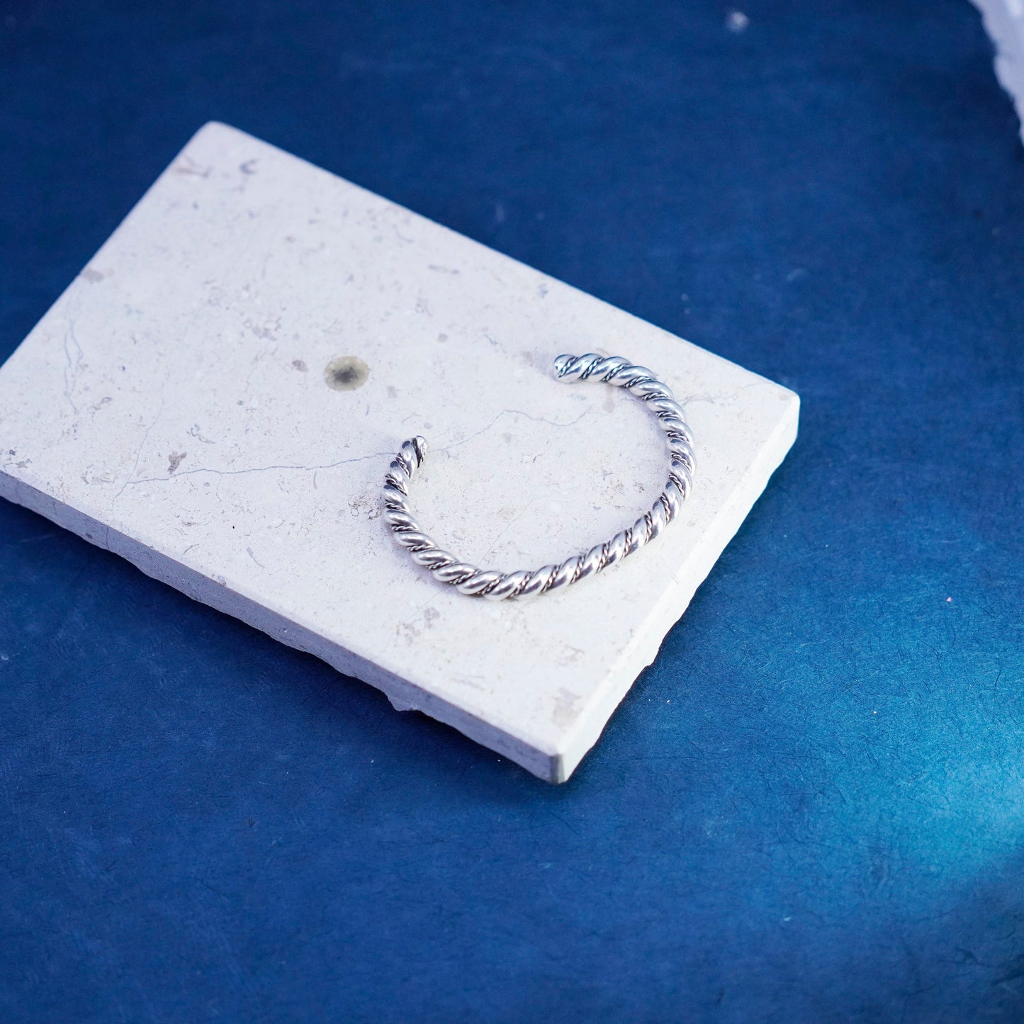 6.25”, Native American Lucky sterling silver bracelet, 925 twisted cable cuff