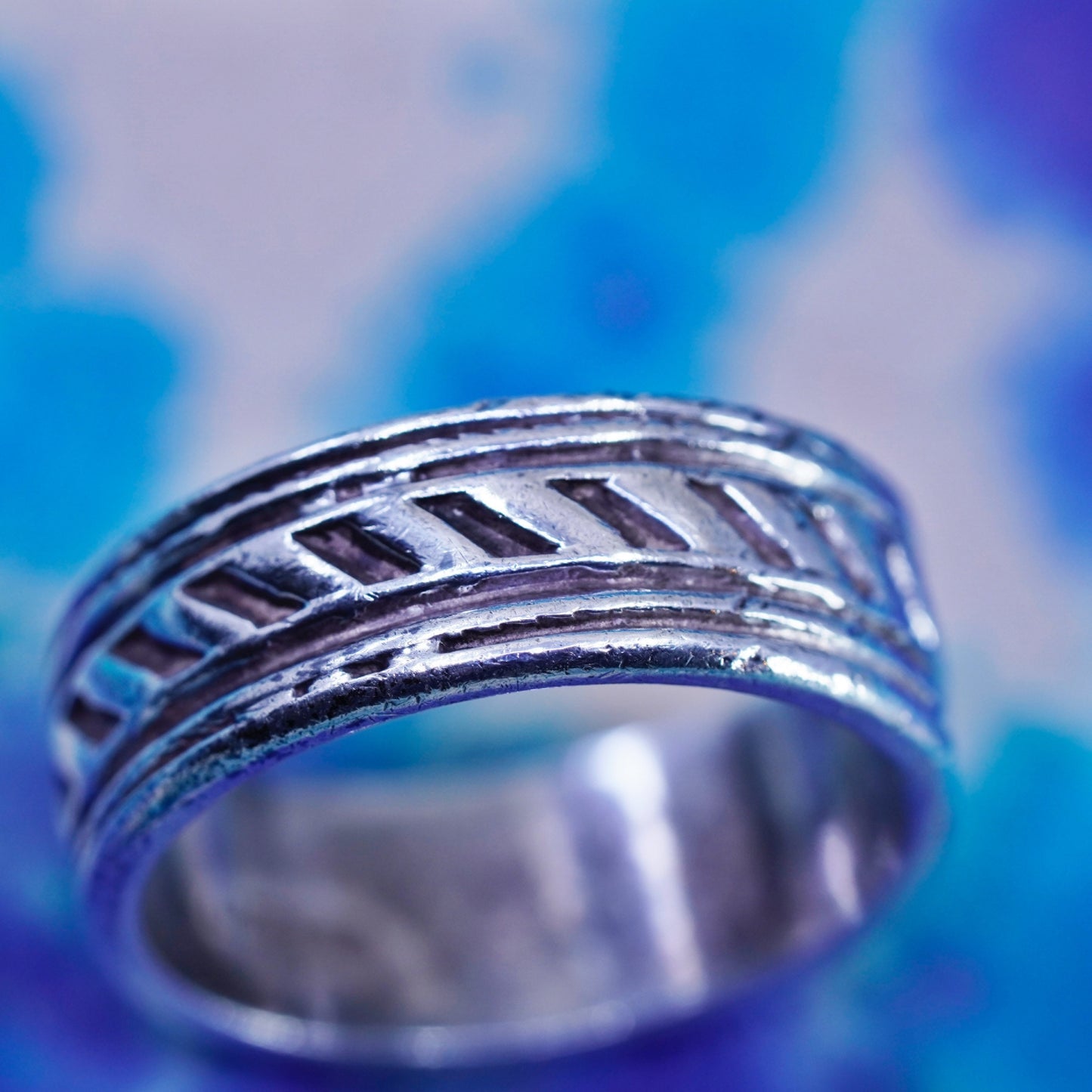 Size 8, vintage Sterling silver handmade stackable ring, 925 wedding band