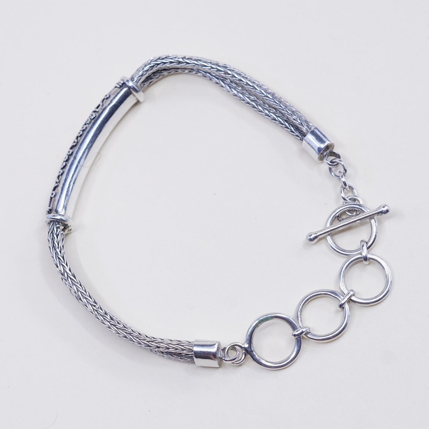 6.5”+1”, 14K gold accent w/ sterling silver bracelet, double strands 925 wheat