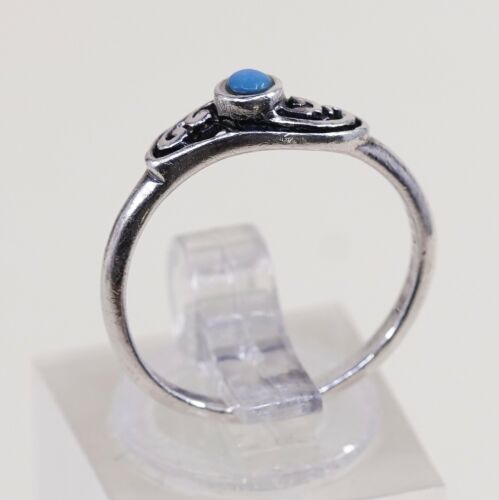 Sz 5.5, Vintage Sterling Silver handmade Turquoise Beads Ring