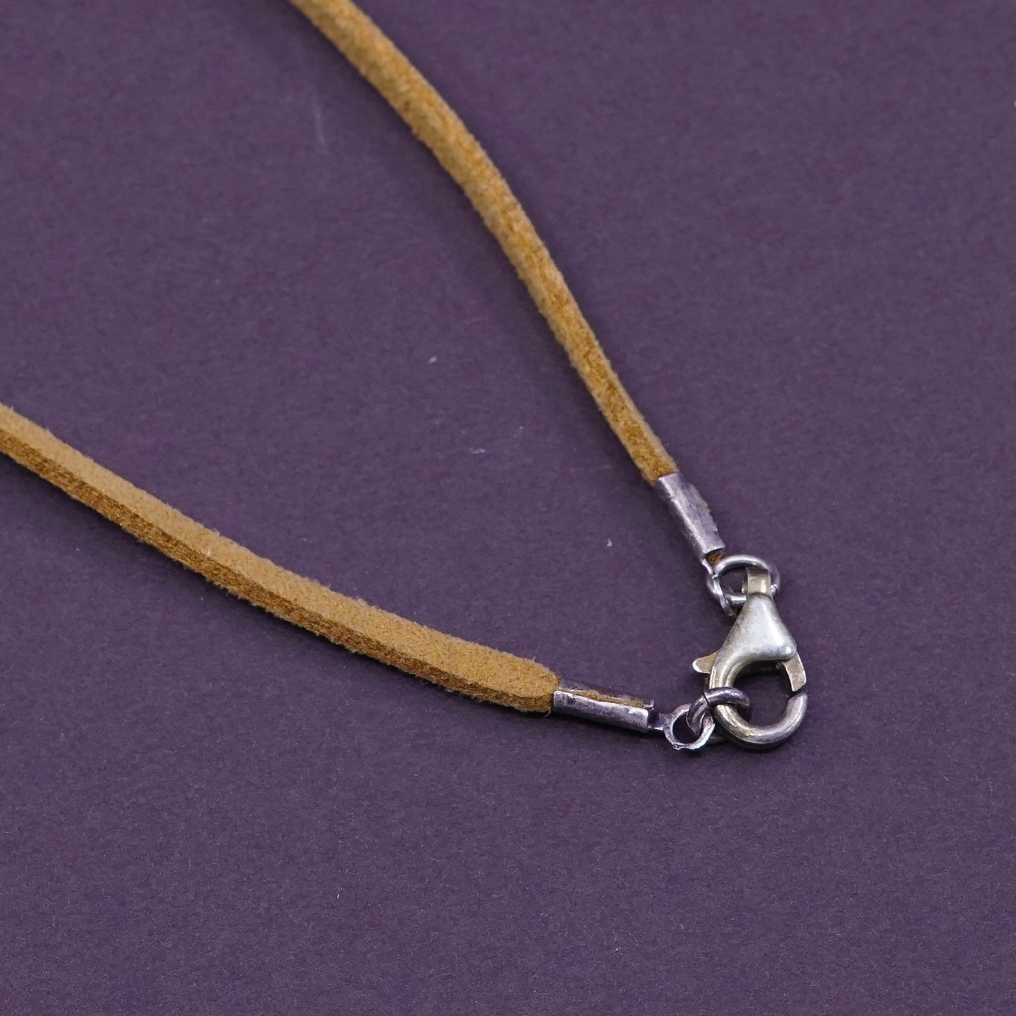 18”, vintage handmade necklace, brown leather choker with sterling silver clasp