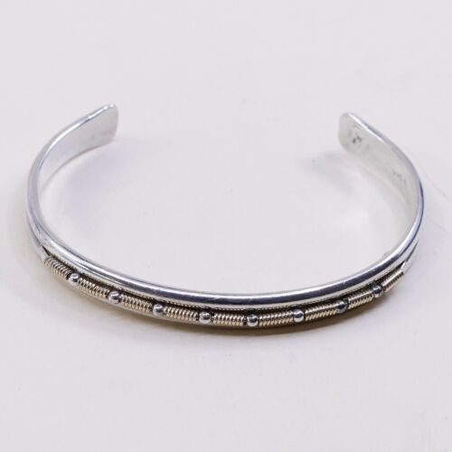 7”, Vtg Two Tone Sterling Silver Handmade wide Cuff, Aouthwestern 925 Bracelet